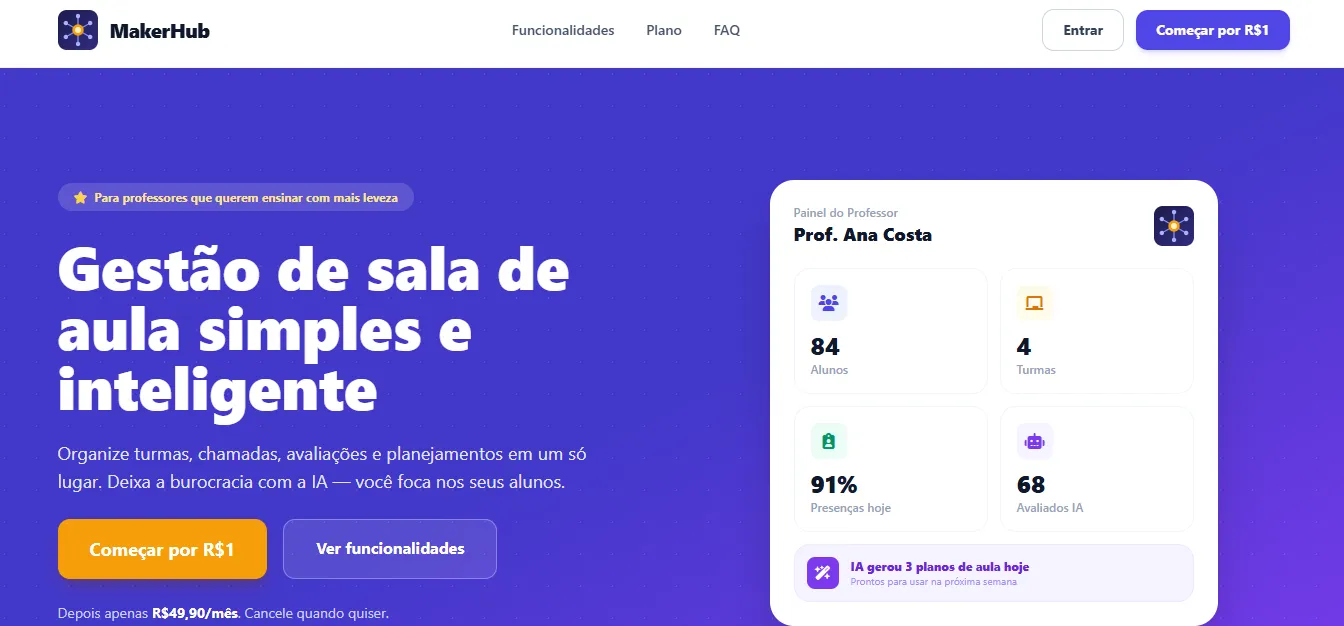 Painel do professor no MakerHub